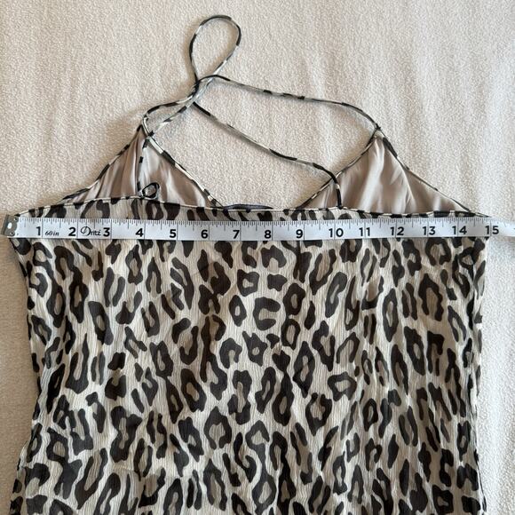 Theory Silk Slip Dress Sz 4 Asymmetrical Waist Maxi Leopard Crinkle Boho Gypsy - Picture 10 of 13